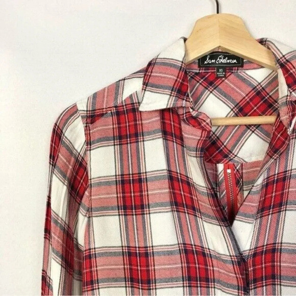 Sam Edelman Red & White Plaid Back Zip Long Sleeve Button Down XS - Picture 4 of 4